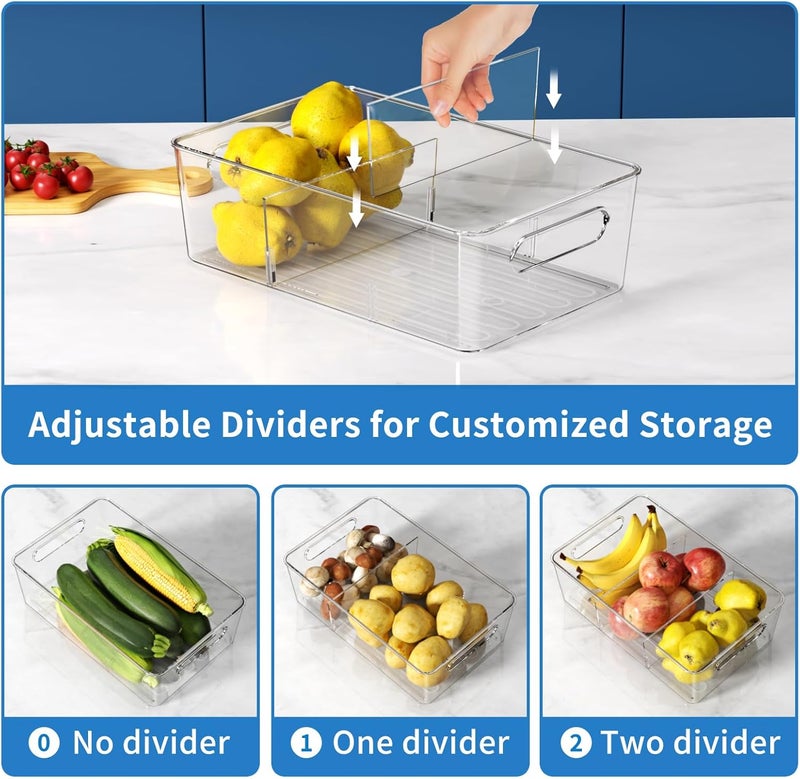 Mpotmiy 6 Pack Pantry Organizers and Storage,Clear Plastic Containers with 2 Dividers for Kitchen,Fridge Organization and Storage,Acrylic Bins for Pounches,Spice Packet,Snack organzier - Image 4